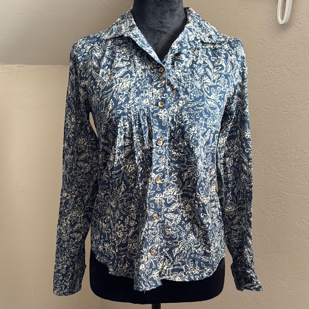 Floral Blue Button-Up Women's Top